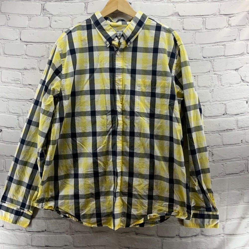 Vintage JCP 80's 2-Ply Button Down Shirt Mens sz XXL Yellow‎ Gray Plaid